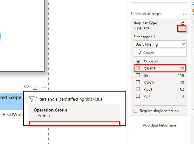 Hidden filters are not showing in the filter list of a visual
