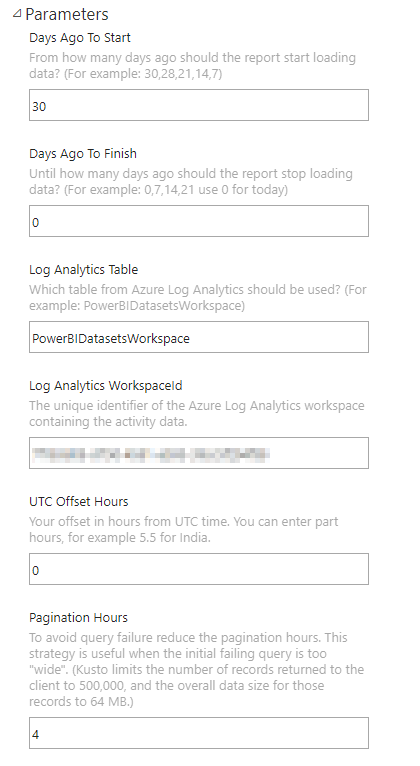 Log Analytics Power BI Report Parameters