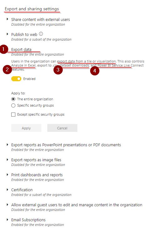 Export and Sharing Settings